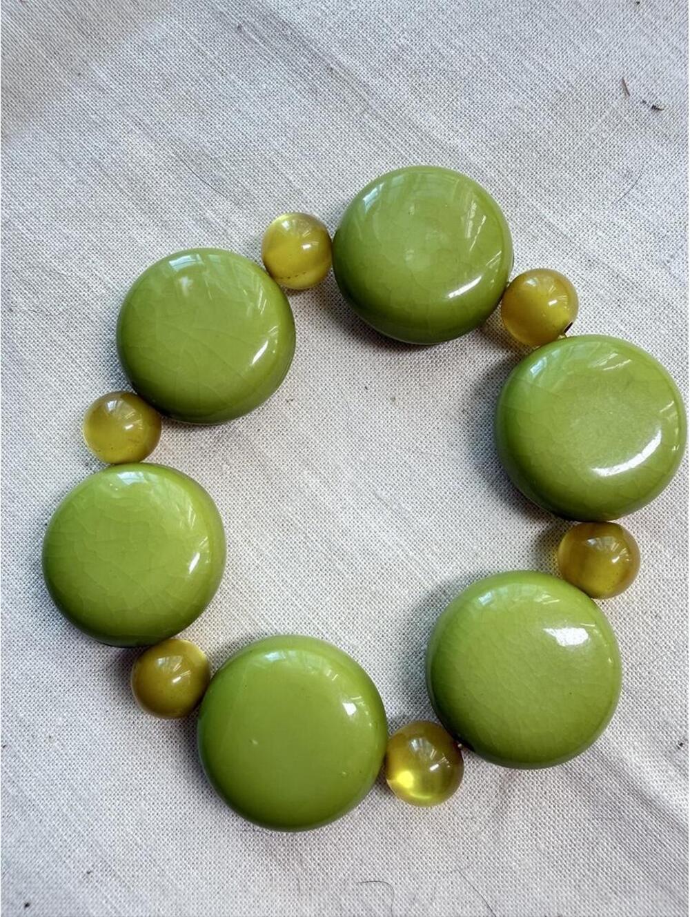 Chartreuse Green Crackle Glaze Chunky Stretch Bracelet